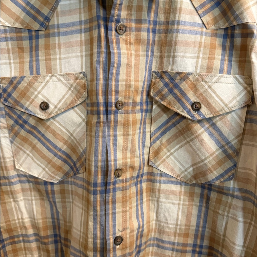 2 Wrangler Tan and Blue Checkered Shirt/Rust and Tan. Price is for both shirts - Picture 3 of 8